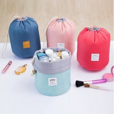 High Capacity fashionable nylon barrel Travel cosmetic makeup bag